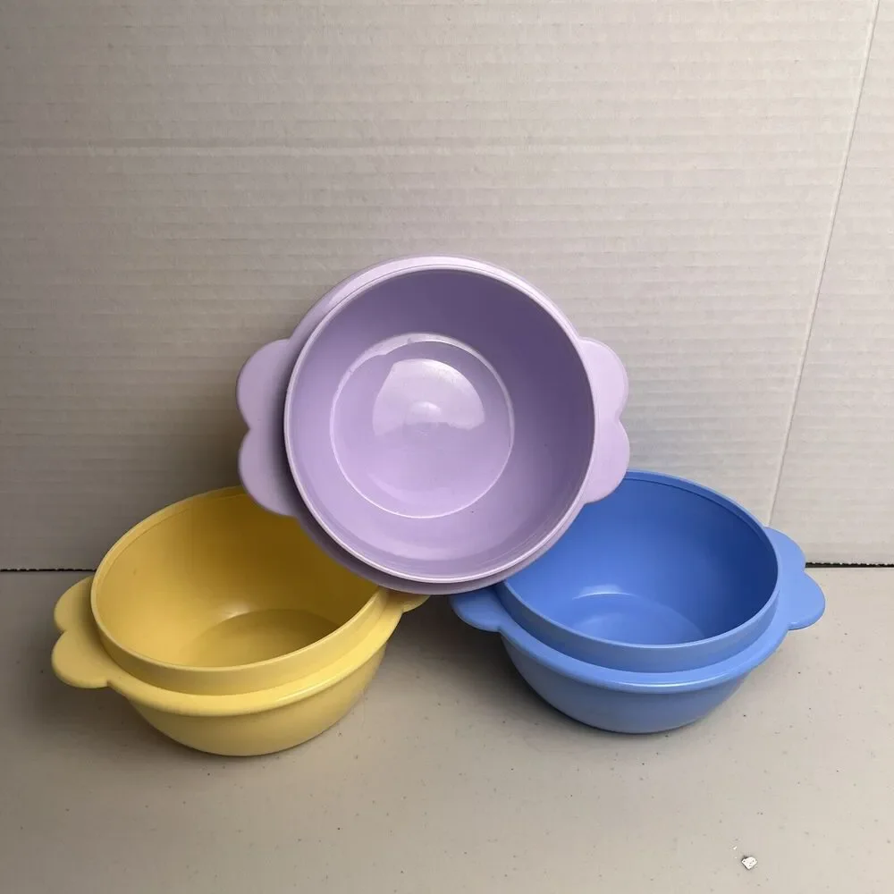 Tupperware #2514 Butterfly One Touch Containers Purple Yellow Blue NO lids 400ml
